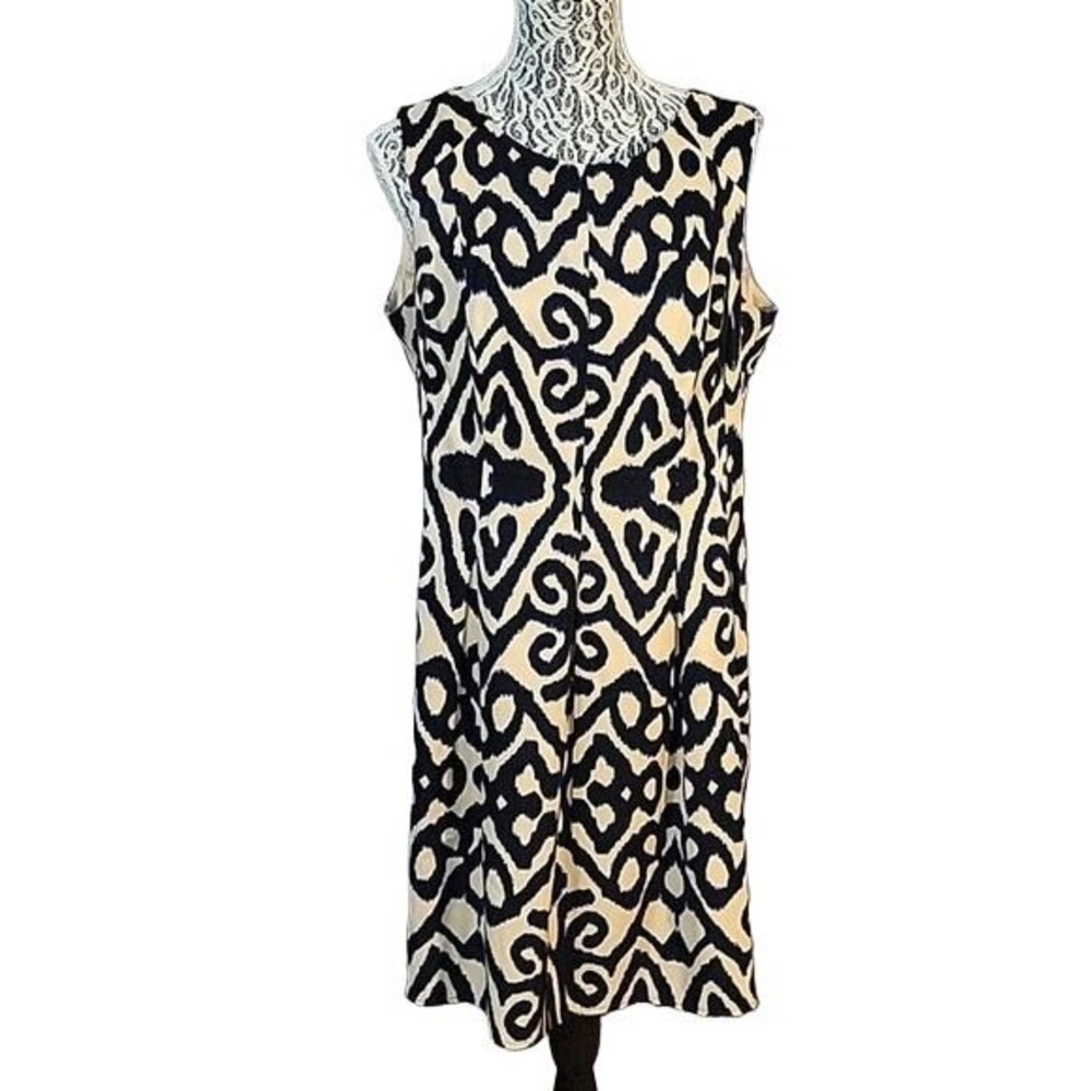 Sleeveless Dress Black & Beige Print Casual Comfortable Dress officecore career